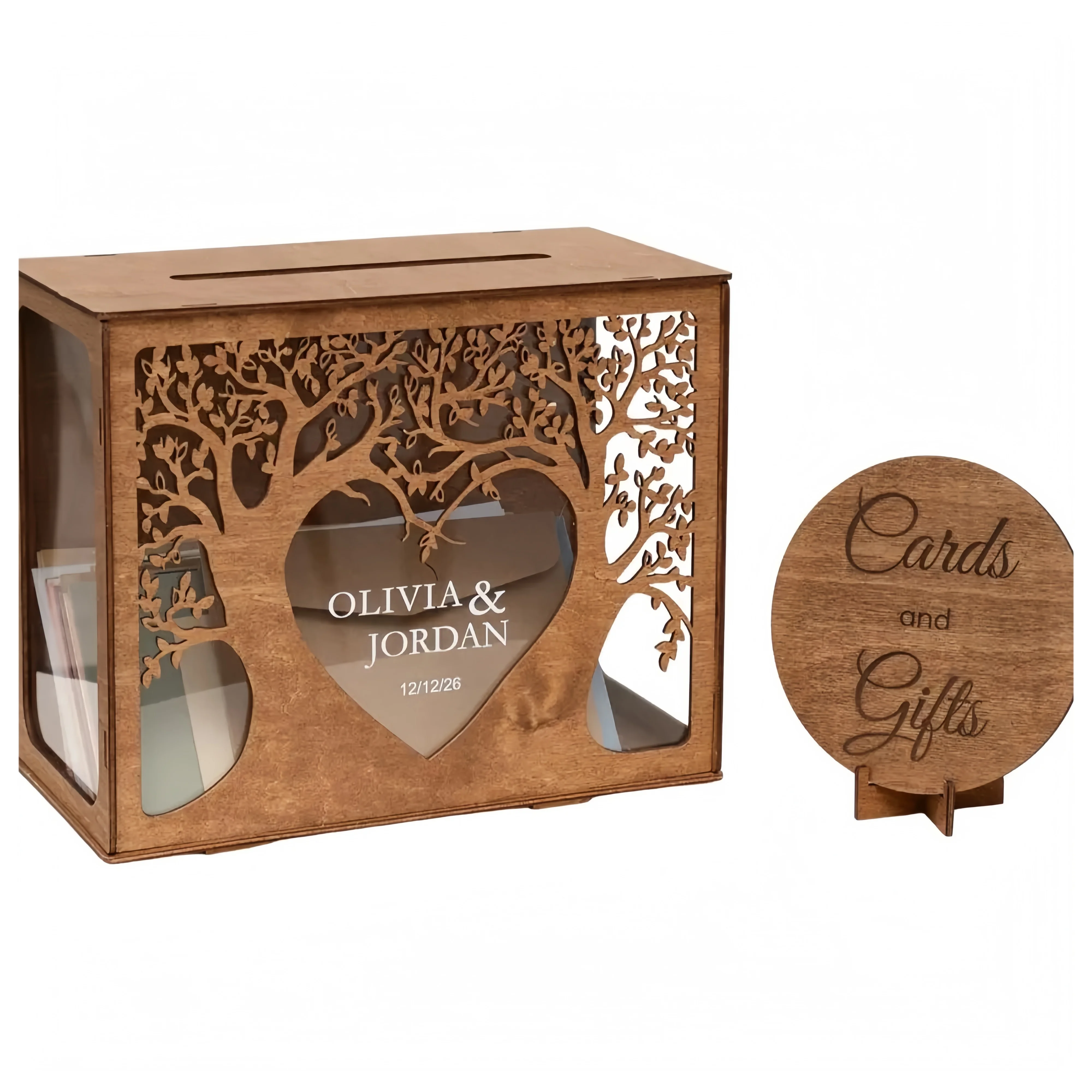 Wooden personalized wedding greeting card box - A customizable wedding gift box suitable for storing cards and money