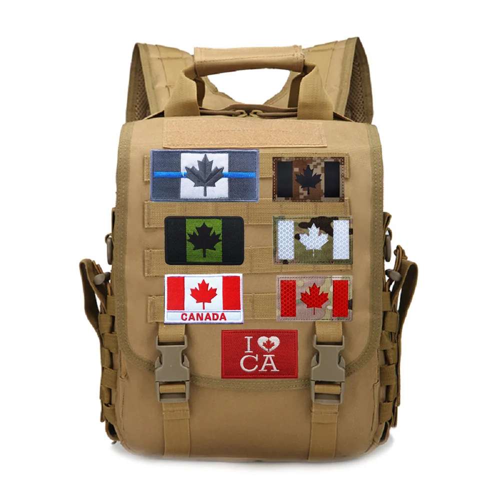 Hot Sale 3D Embroidered Canadian Flag  Maple Leaf  Reflective Flag Patch with Backpack Hook Loop Patches for Clothing