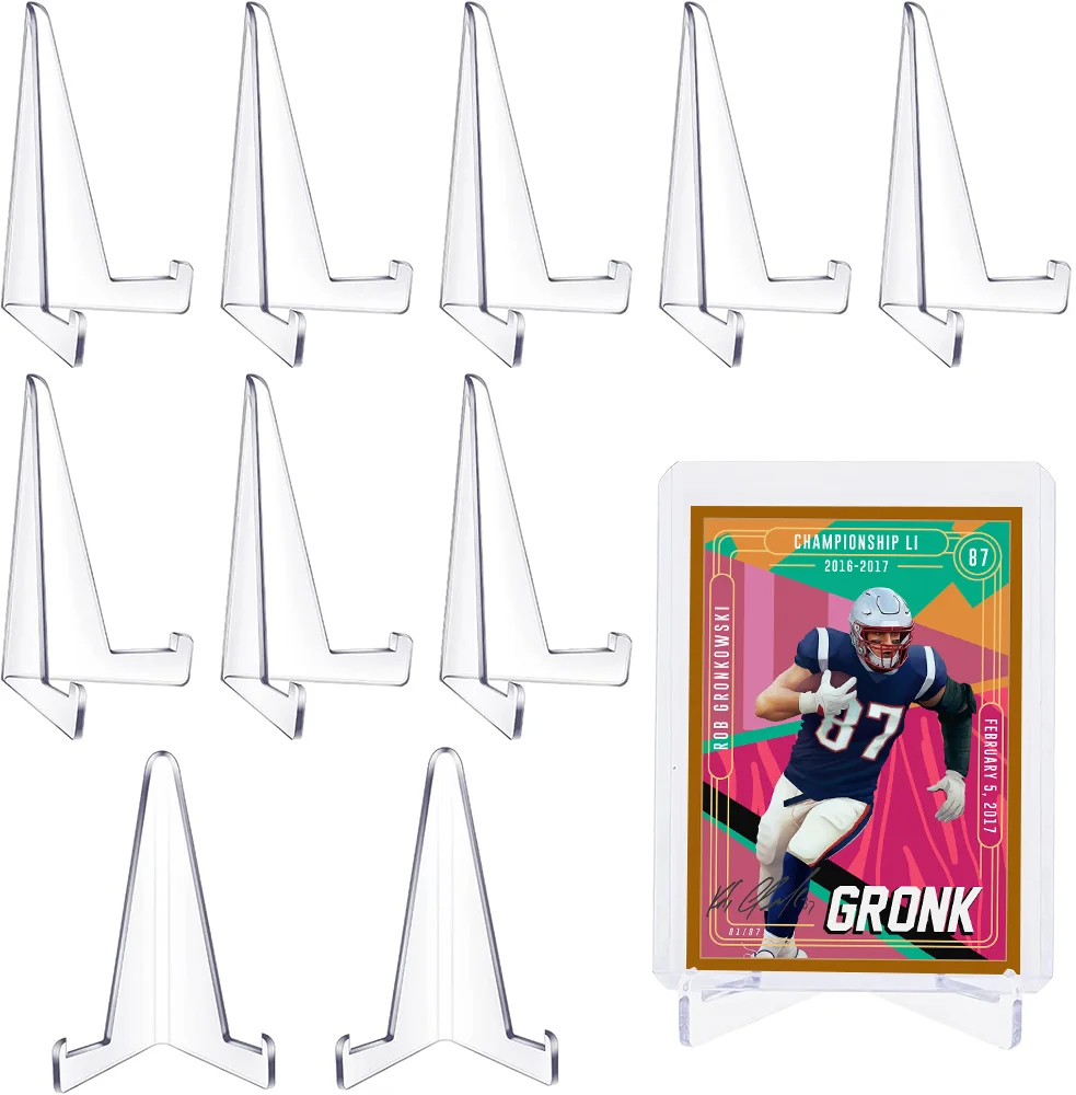 10Pcs 35PT Acrylic Display Holder Transparent Stands Small Rack for Football /Baseball Sports Card Game Business Display