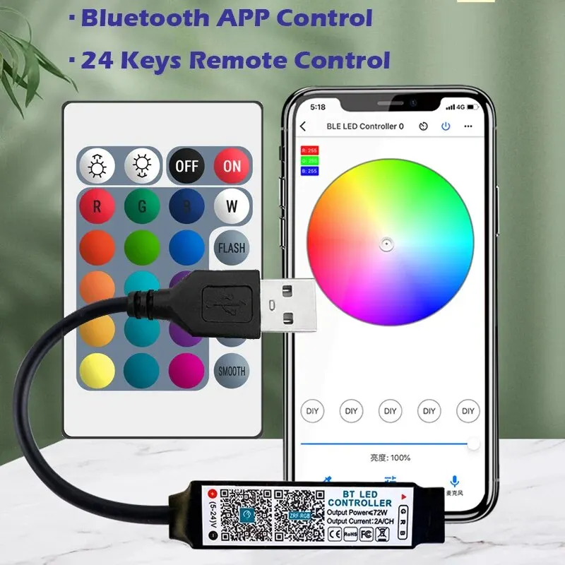 Kontroler RGB Bluetooth LED Light Strip Smart Phone APP RF Remote Controller dla DC5-24V USB 5V 5050 3528 RGB Tape Lights