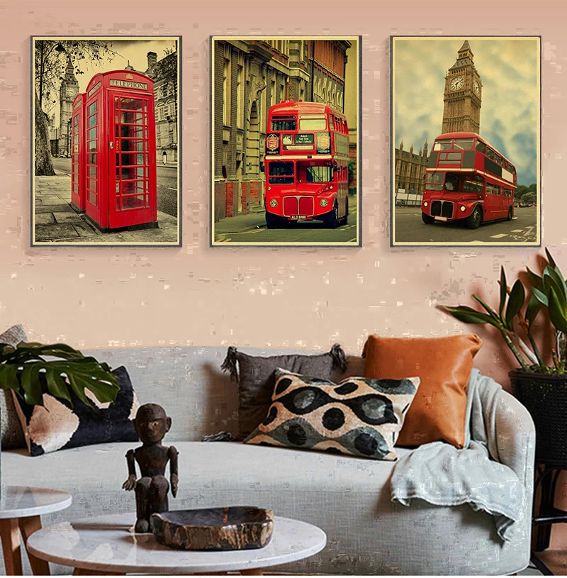 Vintage Poster London Street Red Telephone Booth Wall Pictures Living Room Home Decorative Painting Wallpaper Wall