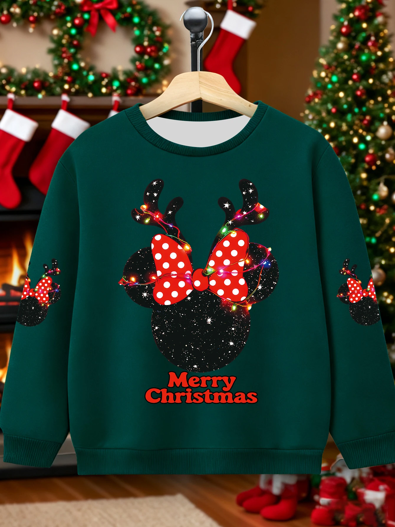 ديزني الفتيات ميني ماوس عيد الميلاد قرن الوعل القوس لهجة الوردي بلوزات مريحة فضفاضة تناسب البلوز للأطفال الشتاء عطلة وتتسابق #5