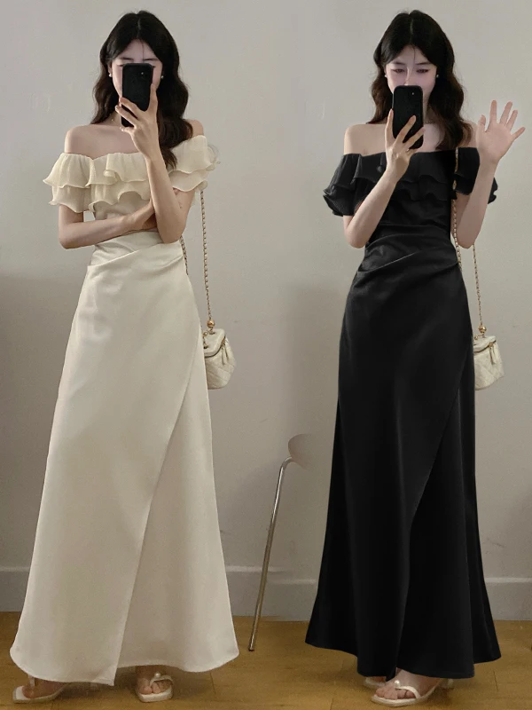 

plus Size Fashionable Satin Fish Tail Dress Versatile Four Ways to Wear It for Plump Women Elegant And Breathable Long Dress