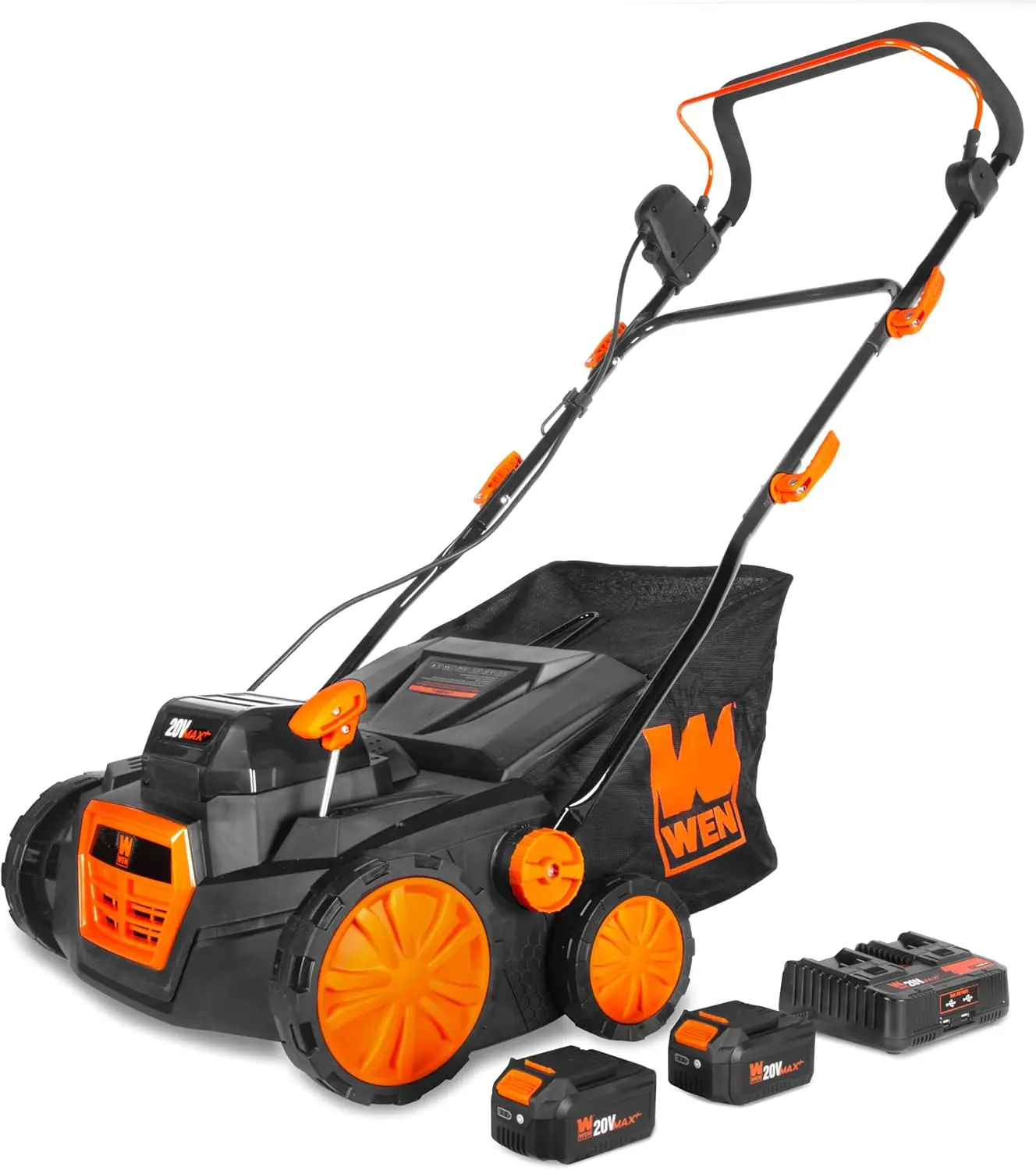 Max Cordless 15-Inch 2-in-1 Brushless Electric Dethatcher and Scarifier with Collection Bag, Two 4.0 Ah Batteries