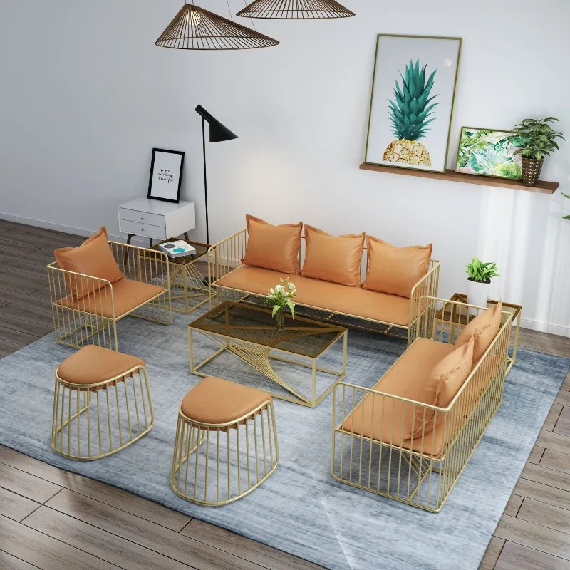 Nowoczesna, prosta sofa materiałowa do salonu, lekka luksusowa sofa wypoczynkowa, sofa do negocjacji biznesowych, zestaw z stolikiem kawowym.