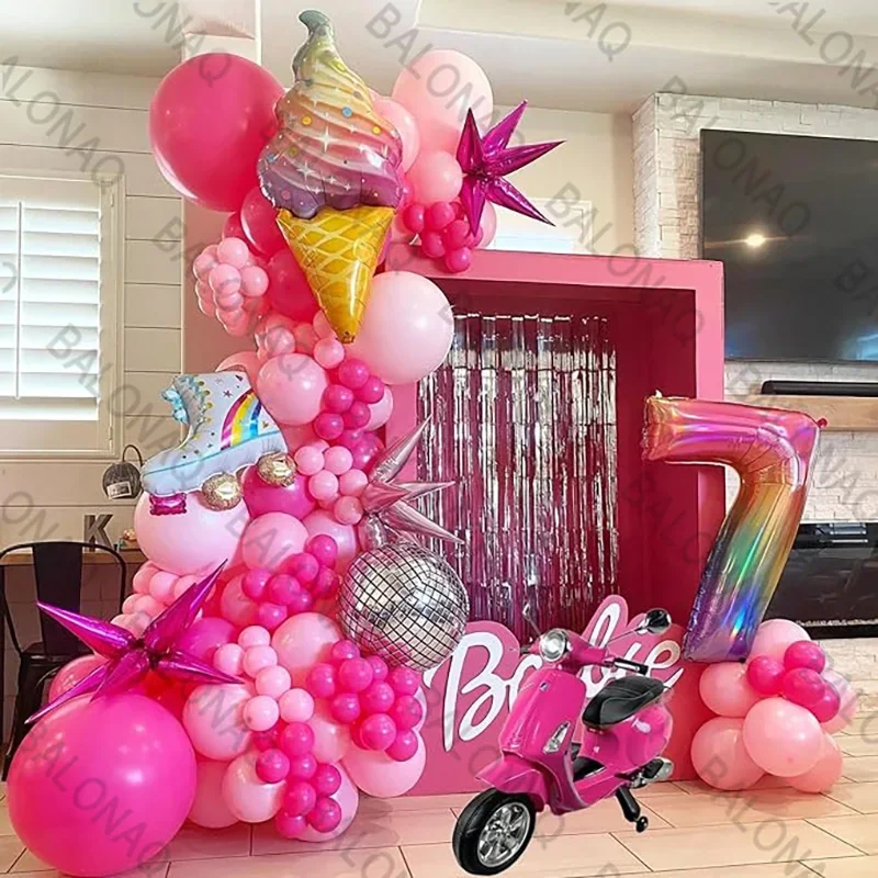 77-teiliges Eiscreme-Skates Ballon-Set Mädchen-Ballon Rosen-Puppe Geburtstagsparty Babyparty Prinzessinnen-Thema Deko Kinderspielzeug