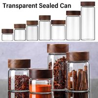 High Borosilicate Glass With Lids Storage Tank Acacia Wood Miscellaneous Grain Sealed Can Storage Pots Split Bottle Spice Jars