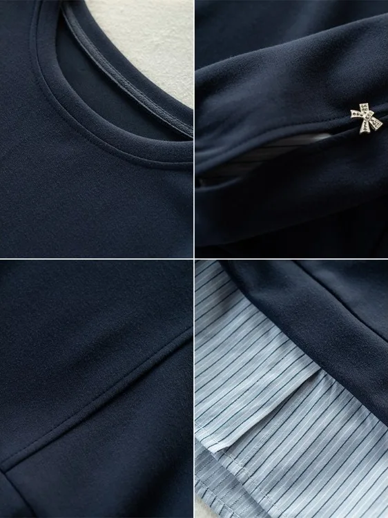 เสื้อสเวตเชิ้ตแบบลำลอง ดีไซน์สองชิ้นหลอกๆ  ทรงหลวม แขนยาว คอกลม  ใส่สบายๆ  สำหรับฤดูใบไม้ร่วง ปี 2025  เหมาะสำหรับใส่ไปทำงาน  ผ้าบางเบา