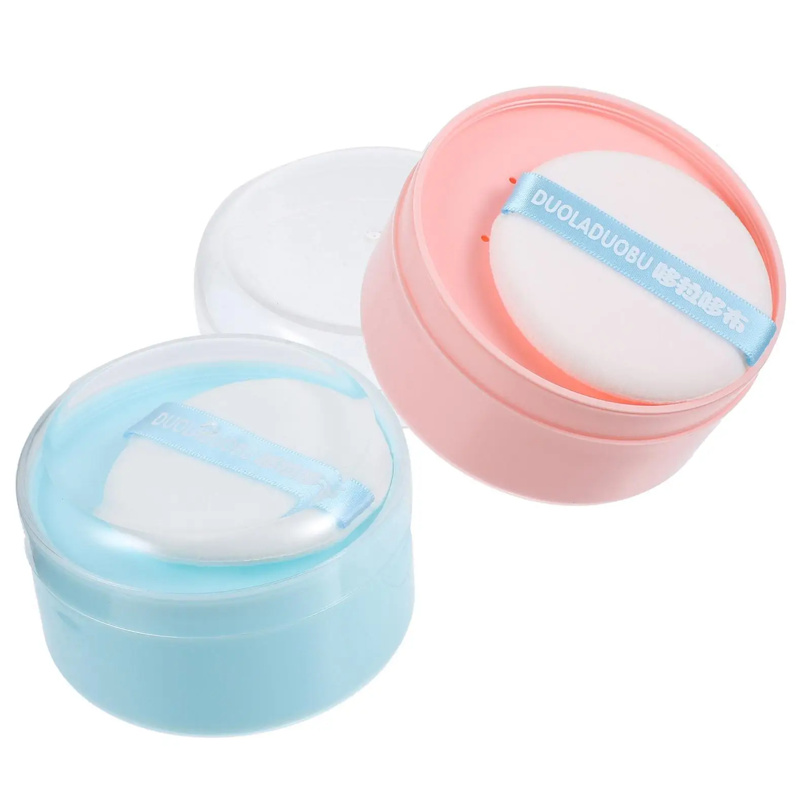 

2 Pcs Puff Container Puff Box Blue Pink Empty Container Portable Storage Body Loose Powder Case Refillable