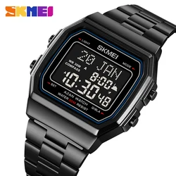 SKMEI Full Steel Muslim Prayer Azan Digital Wristwatches Compass Alarm Hijri Islamic Watches Back Light Display Stopwatch Alarm