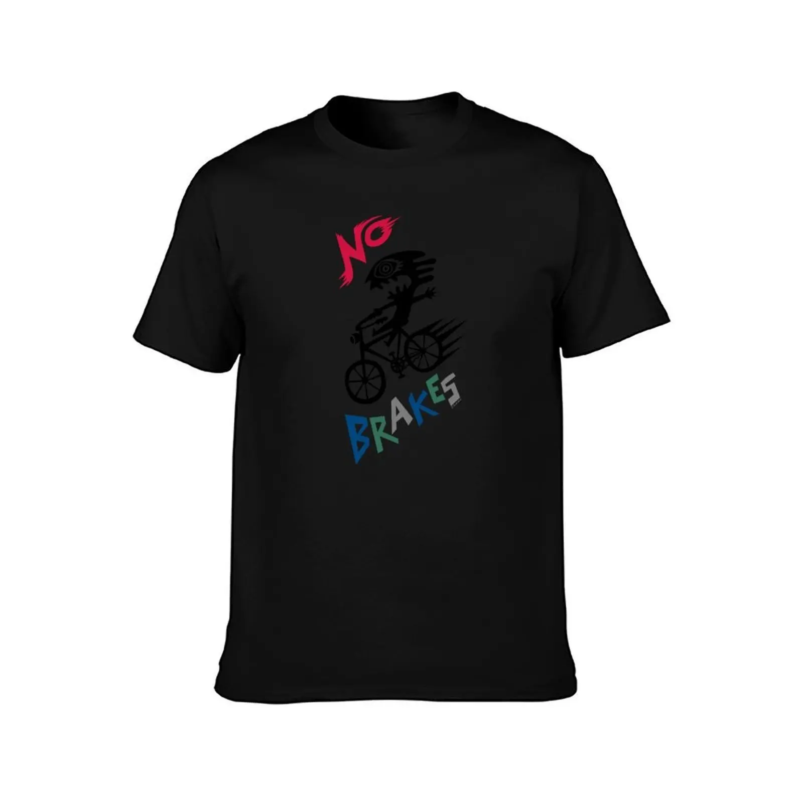 No Brakes T-Shirt, Summer Casual Cotton Tee, Oversized Streetwear Tops, Vintage Graphic Print, Loose Fit Short Sleeve
