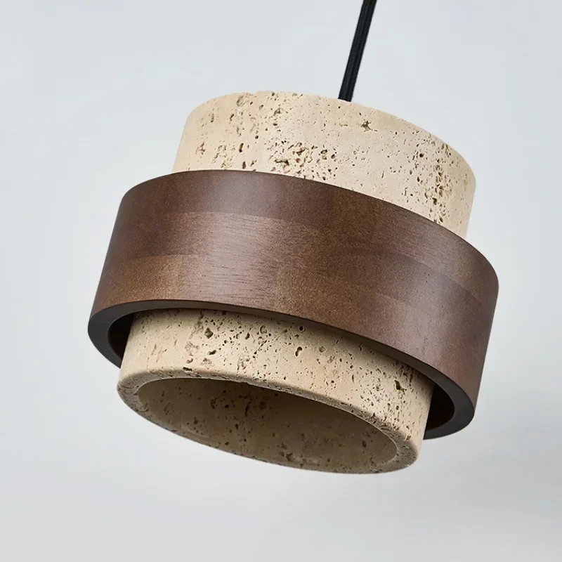 

Retro Wood Walnut Color LED Pendant Chandelier Stone Light Hanging Lighting Fixture for Bedroom Beside Bar Restaurant Decor