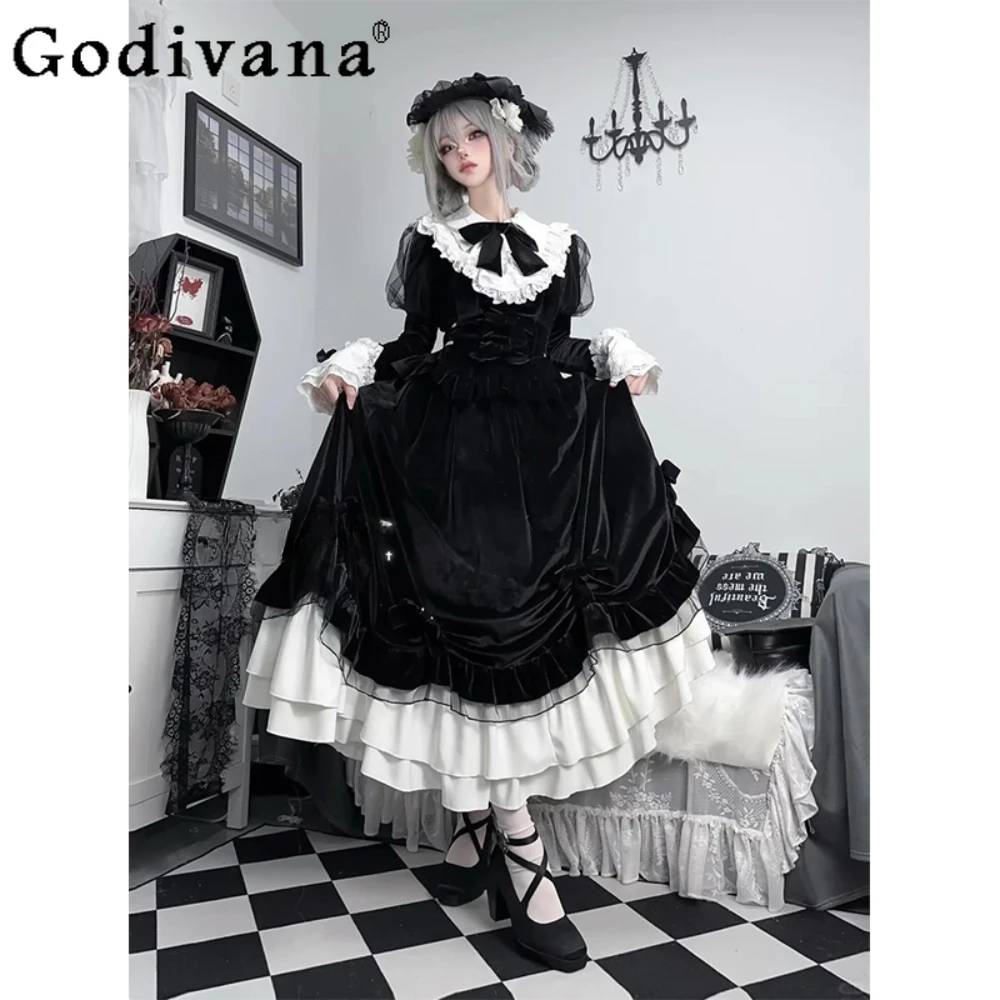 Robe Lolita Noire en Dentelle pour Femme, Tutu de Princesse, Costume de Noël et du Nouvel An