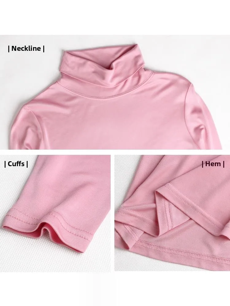 Silk High Ne Base irt Women Long Sve T-irt  Silk Overhead Knitted Large Size Women's Top Commute Sle Simpl...