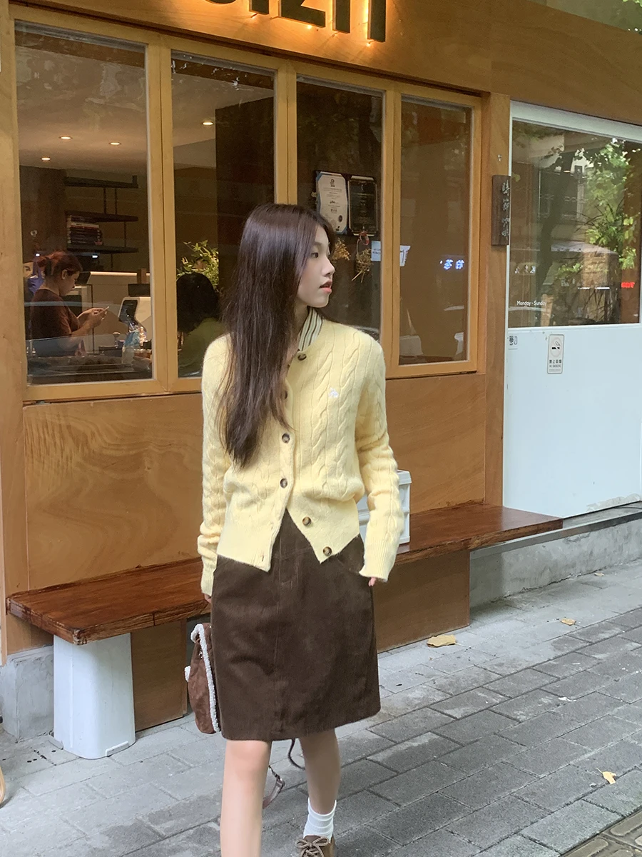 

Yellow Knitted Long Sve Slim Fit Women's Top Ele Sle Spring Autumn New Arrival G SLE Commute Faion Knitwear