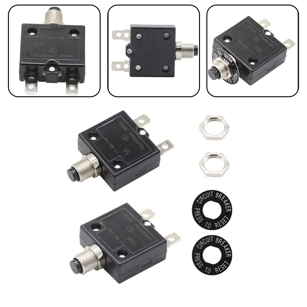 30A for reset Push Button Circuit Breaker with Waterproof Cap for DC50V AC125 250V Electrical Safety Protection Pack of 2