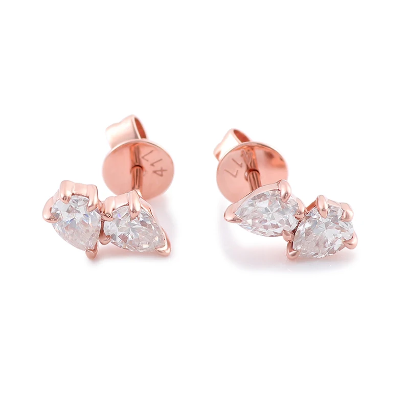 

Superb moissanite earrings stud 10k rose gold double pear cut colorless moissanite stud earrings small cute dainty jewelry