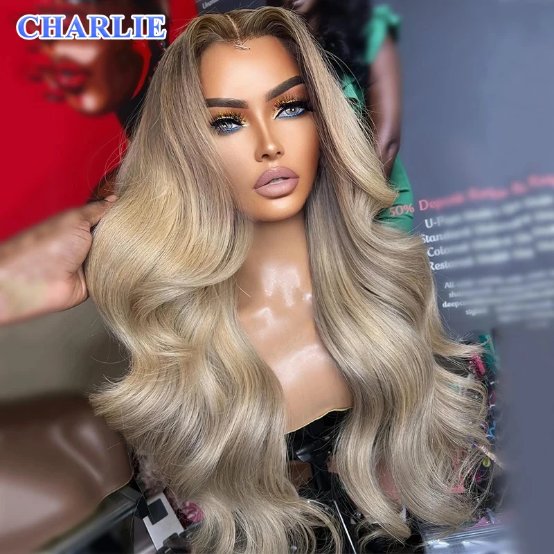 Ash Brown Blonde Colored 13X4 Lace Frontal Synthetic Wig Highlight Wig Lace Closure Wig PrePlucked For Women Daily Party Use