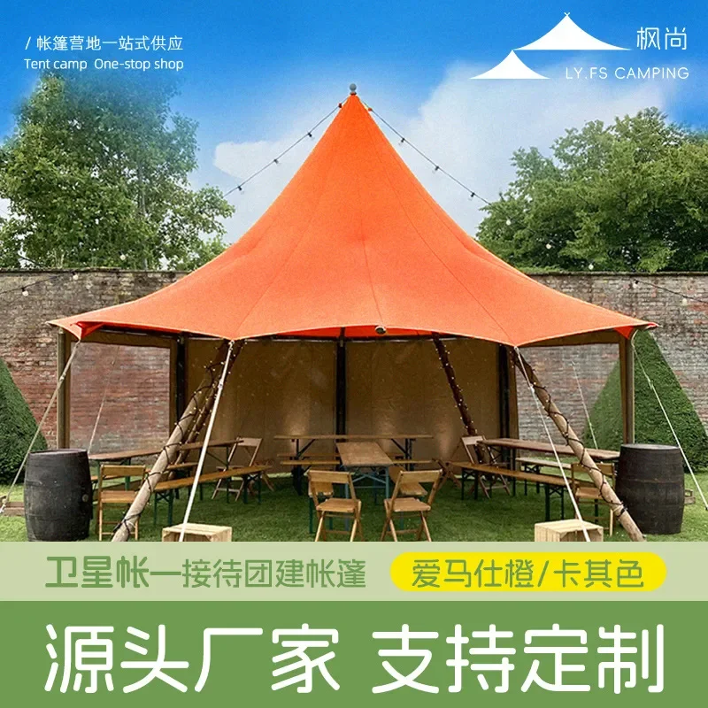 Outdoor Luxury Camping Tent Double Layer Solid Wood Frame All Season Universal Shading for Camp B&B Resort Glamping Hotel