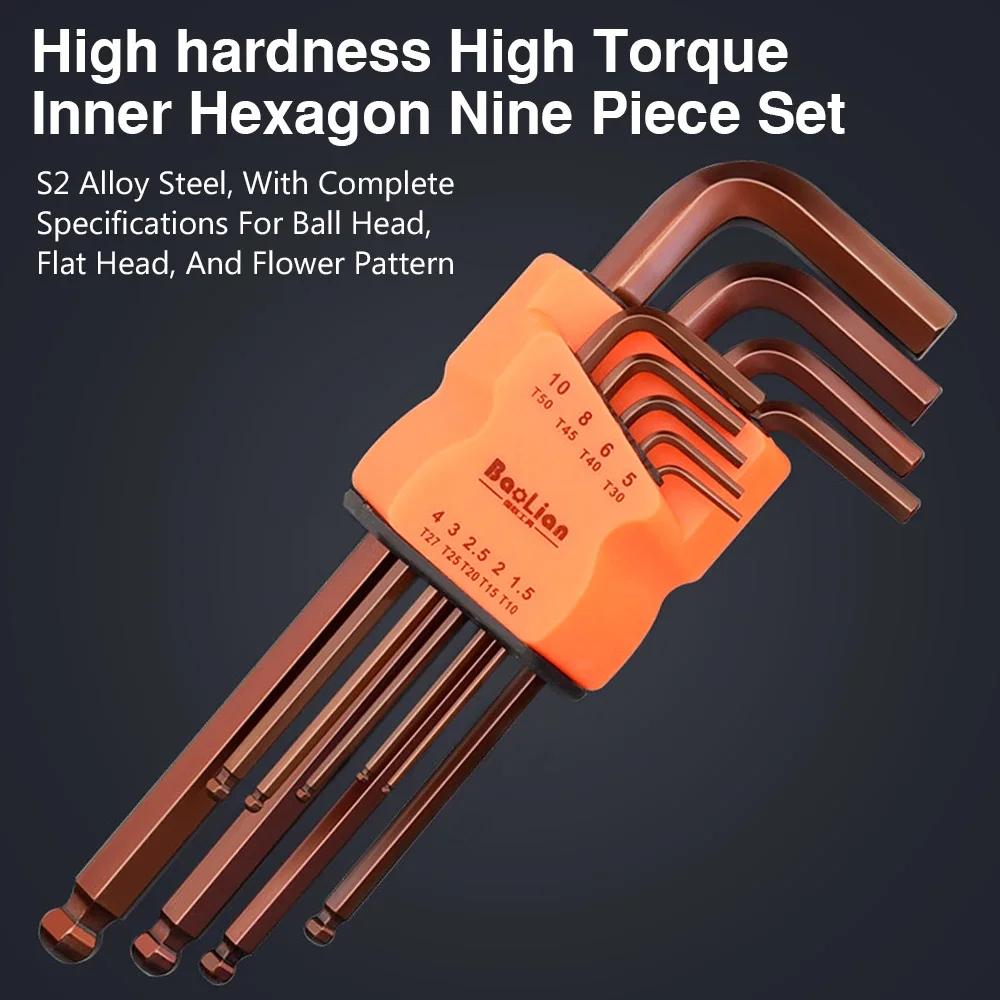 9Pcs Magnetic Wrench Double-End L Type Hex socket wrench set Allen Key Hexagon Flat Ball Torx Star Head Spanner Key Set