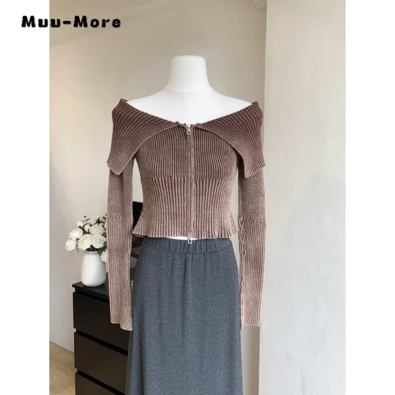 

2023 Autumn Casual V-Neck Knitting Long Sleeve Sheath Cardigans Women Hotsweet Solid Color Zipper Ladies Sexy Winter Sweater