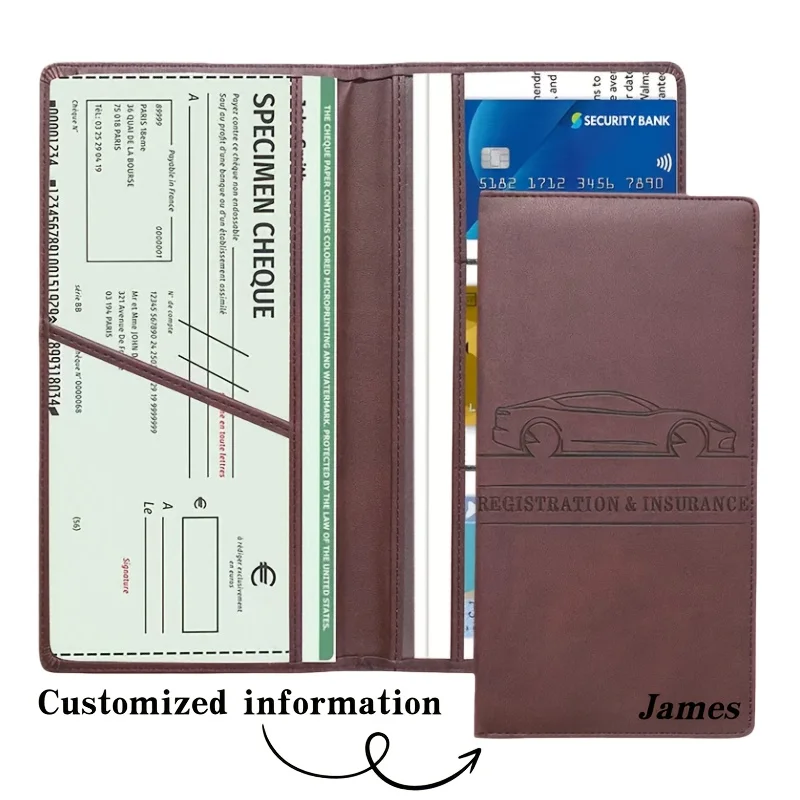 

Personalized Custom Text & Phone Number Car Registration & Insurance Card Holder, PU Vehicle Document for Driver License ID Card