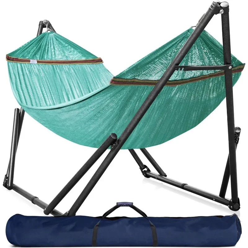 Double Hammock with Stand Included for 2 Persons/Foldable Hammock Stand 600 lbs Capacity Portable Case - Inhouse, Outdoor