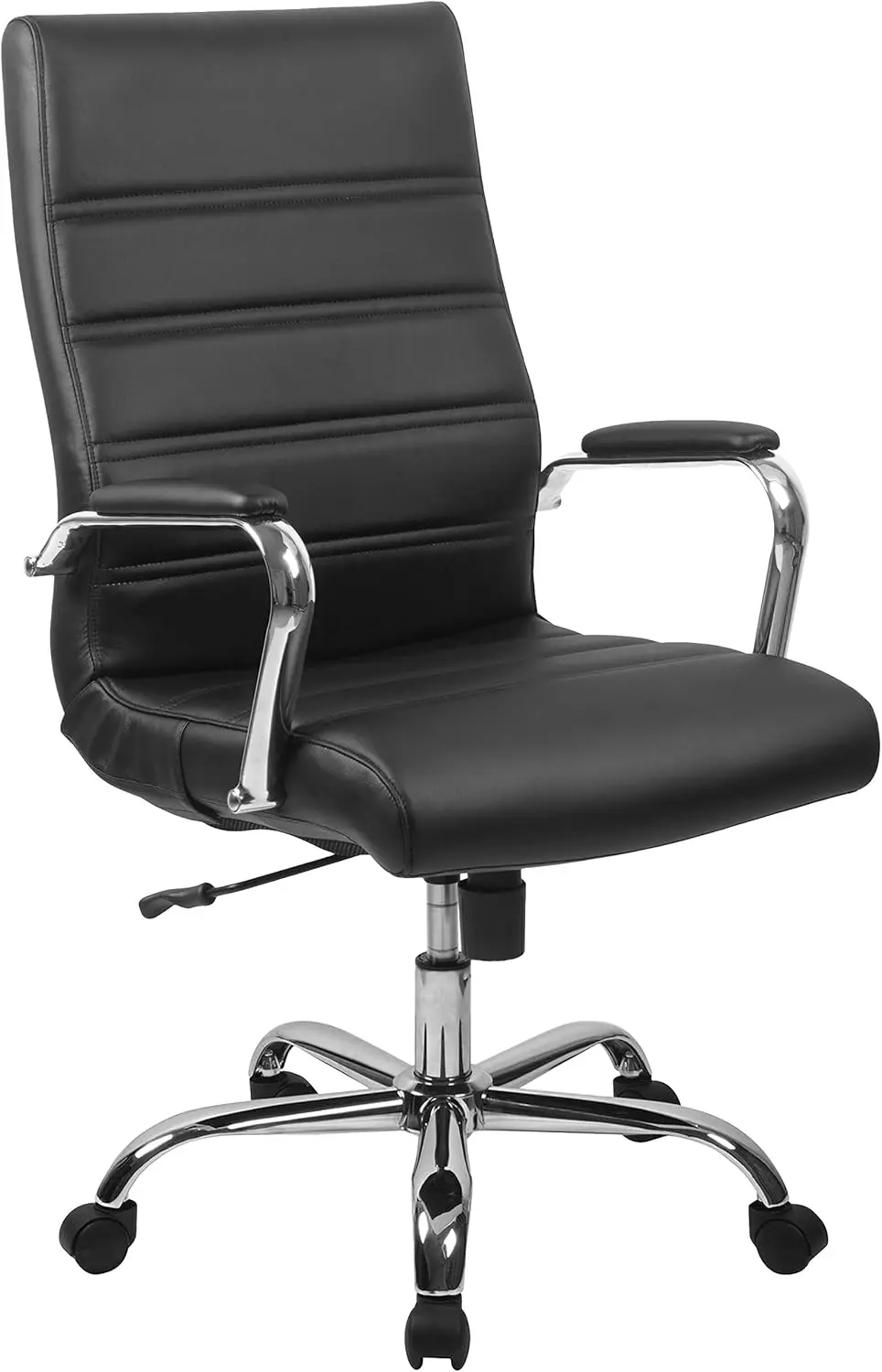 Whitney High-Back Swivel LeatherSoft Desk Chair with Padded Seat and Armrests, Adjustable Height Padded Office Chair, Black/Chro