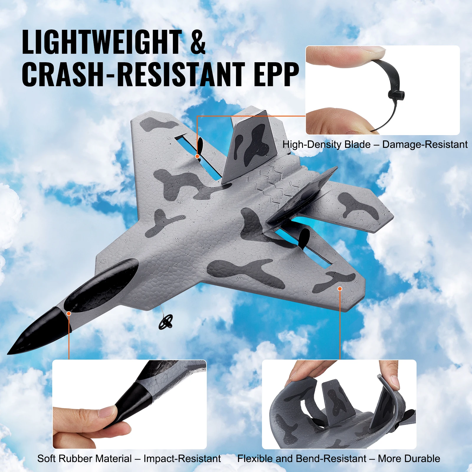 VEVOR F-22 RC Plane 2.4G Aircraft Remote Control Flying Glider Airplane with 6-Axis Stabilizer EPP Foam Toys for Children Gifts