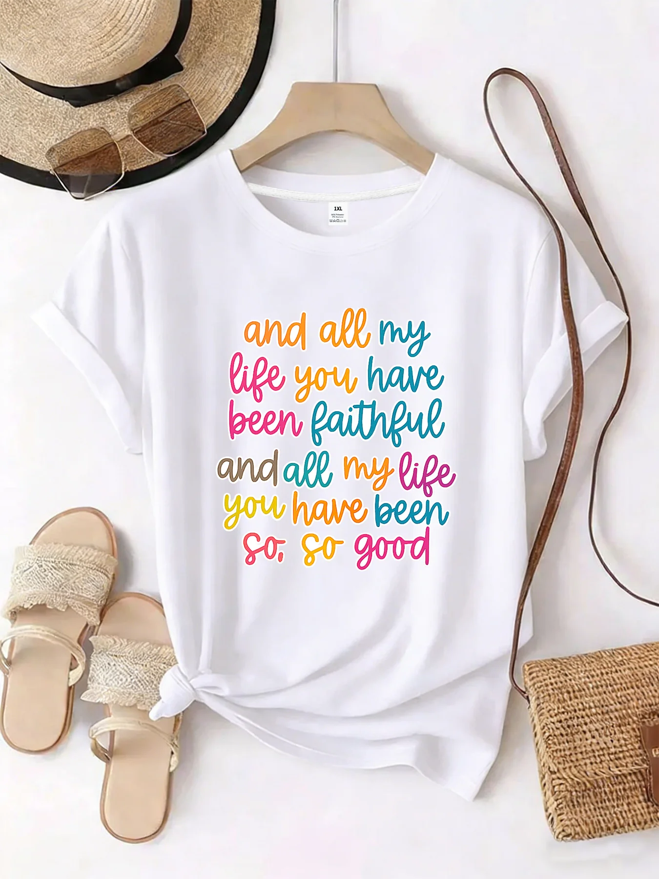 

【WZM101320】English letter printed plus size women's round neck summer casual short sleeved street fashion versatile T-shirt