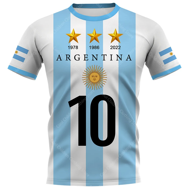 Argentine men\'s 3D printed breathable football jersey children\'s T-shirt round neck short sleeved football club training uniform