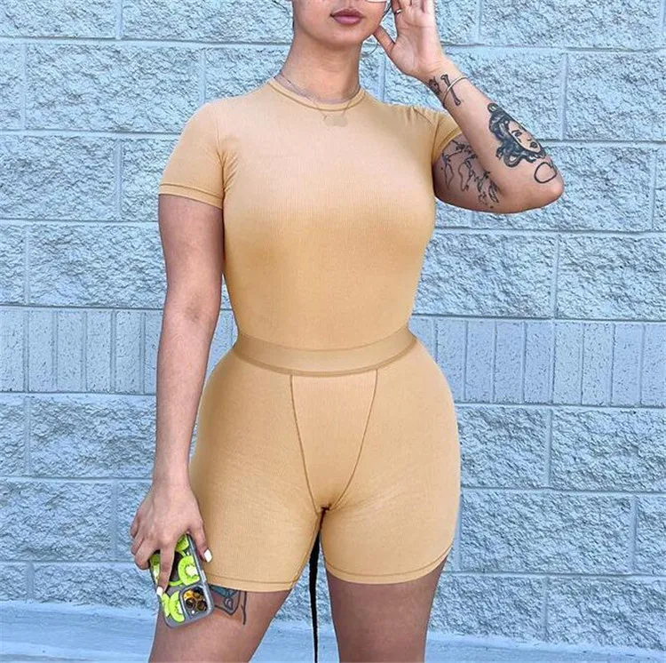 ribbed two piece set women clothing summer 2024 biker short set women