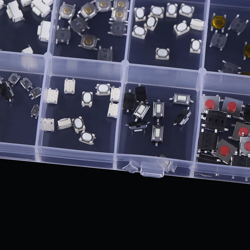 100Pcs 10 Models 6x6mm Momentary Tactile Tact Mini Switch Mixed Kit Box 6*6*4.3/5/6/6.5/7/8/9/10/11/12mm Right Angle With Stent