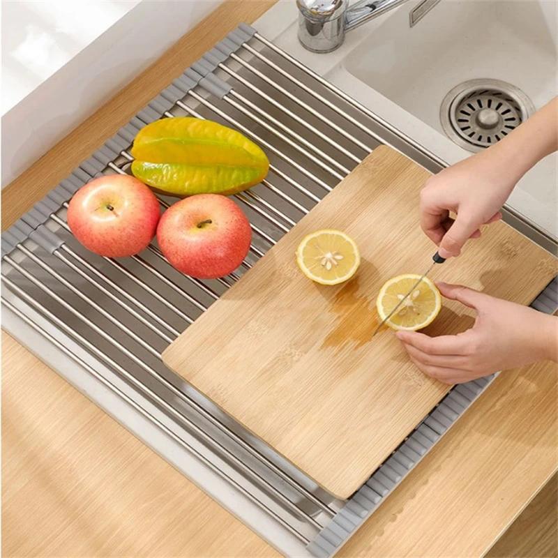 Foldable Stainless Steel Sink Drain Curtain Multifunctional Tableware Drainer Rack Heat Resistant Insulation Pad Kitchen Tools