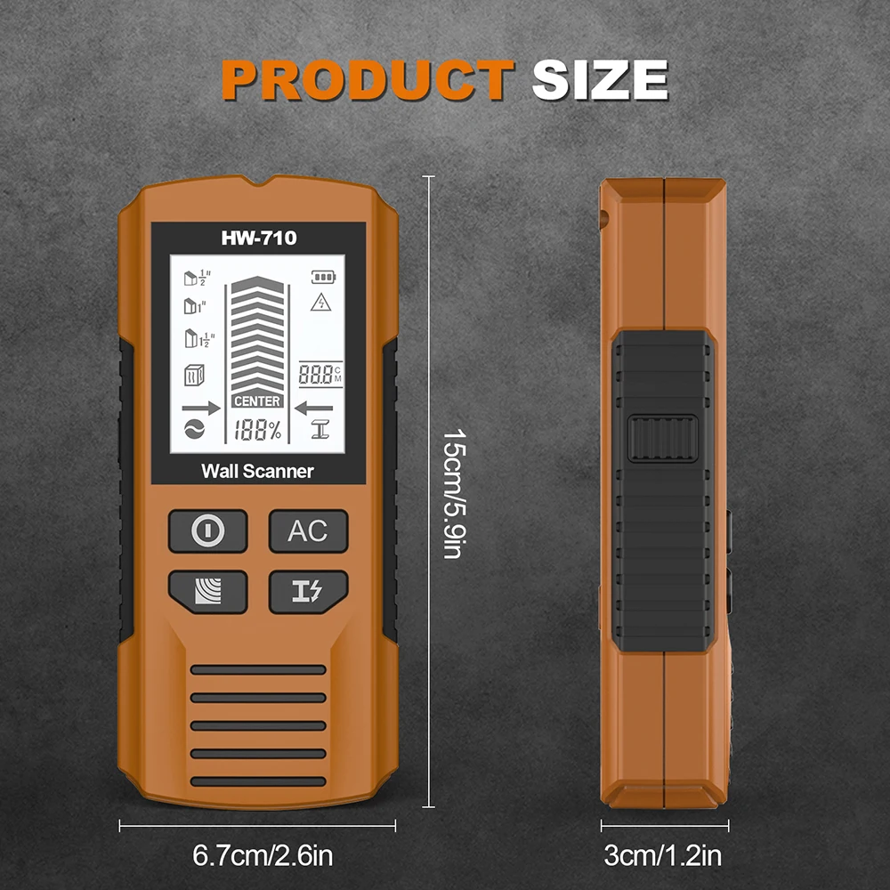 Buscador de vigas de HW-710, detección de metales de pernos de madera, detección de Cable vivo, buscador de medición de profundidad de Metal, Detector de pared, escáner