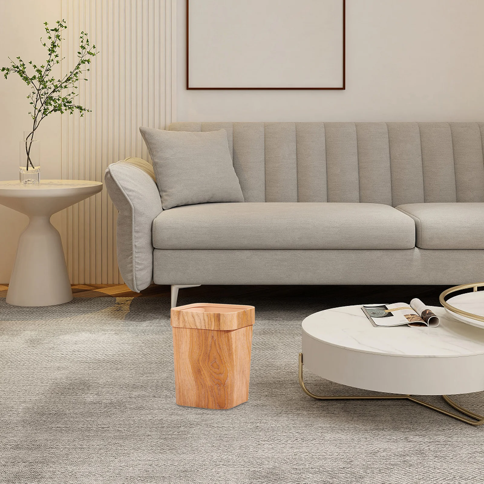 

Plastic Wood Grain Finish Trash Can For Kitchen Bathroom Bedroom Office Home Hotel Large Capacity Garbage Can Waste