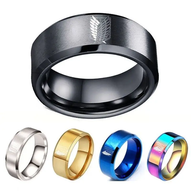 Anillo de moda con el logo del Cuerpo de Investigación de Ataque a los Titanes, Alas de la Libertad, anillos de Levi Mikasa Ackerman, joyería para fiestas.