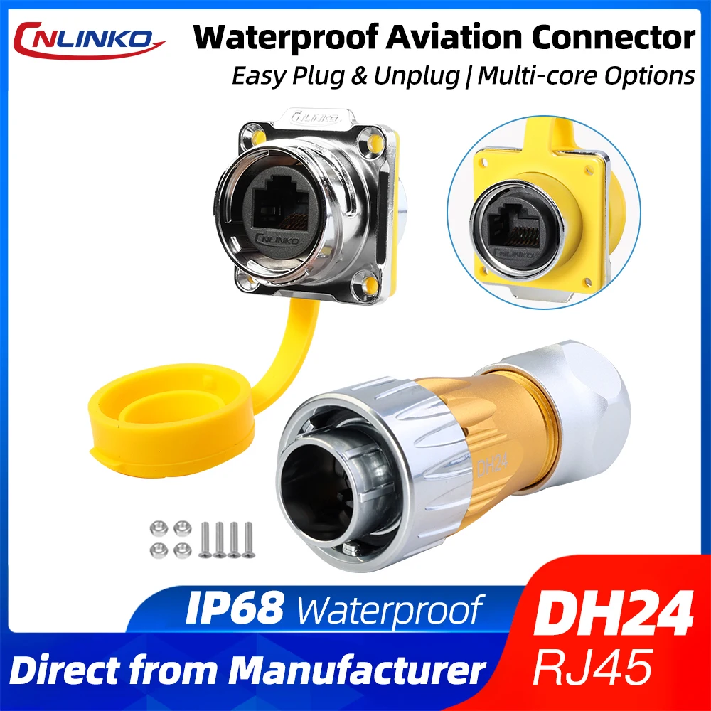 

CNLINKO DH24 RJ45 IP68 Waterproof Industrial Ethernet Connector Heavy Duty Metal Shell Plug Jack CAT6 8P8C LAN Network Connector