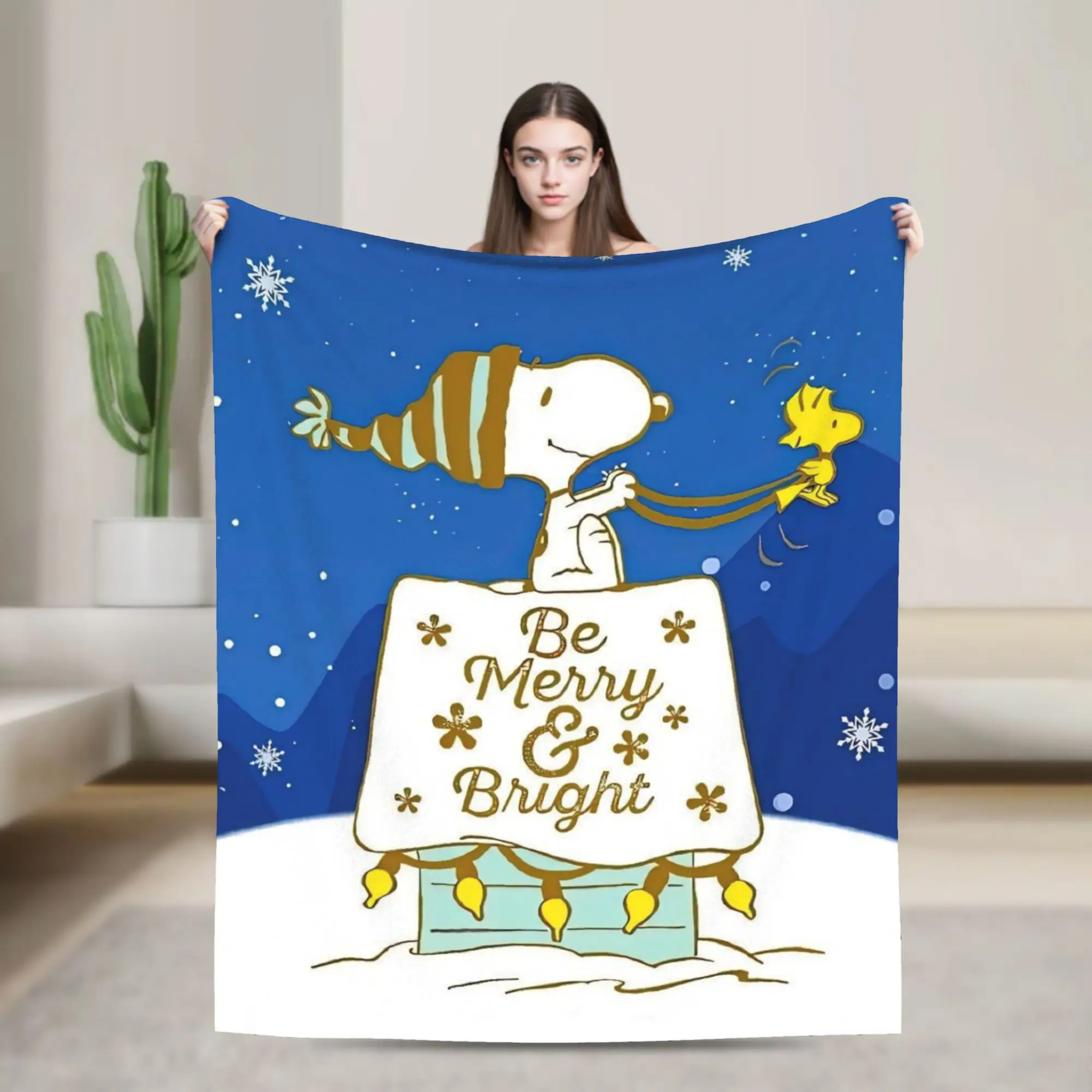 S-Snoopys Xmas  Merry Christmas Blanket  Flannel Awesome Warm Throw Blankets for Bed Sofa All Season
