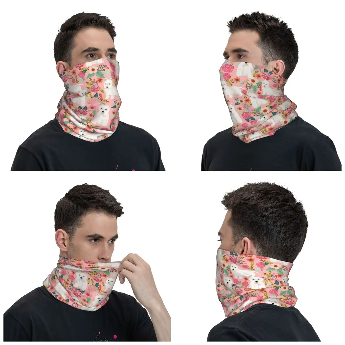 Westie Dog Floral Dog Bandana Neck Cover Printed Balaclavas Magic Scarf Warm Cycling Fishing for Men Women Adult All Season