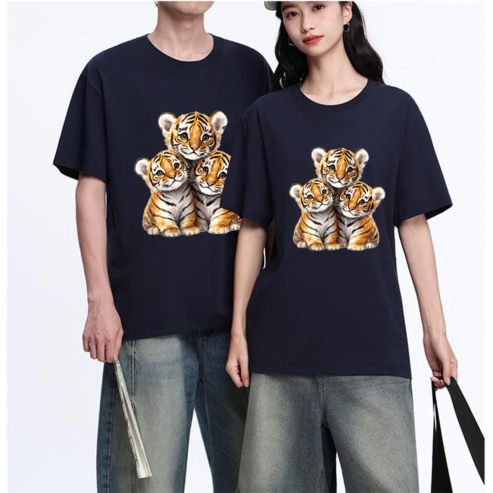 Cute Tiger Cubs Printed T Shirt Breathable Fabric S-XXL Personalized Custom T Shirt Casual Short Sleeve Tee Aesthetic Graphic To