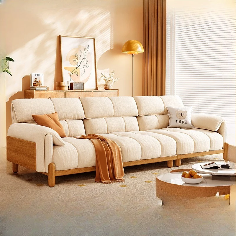 Tongyu Special, Nordic Log Wind Elephant Ear Sofa Straight Row Small Apartment Fabric Sofa Living Room Solid Wood Sofa