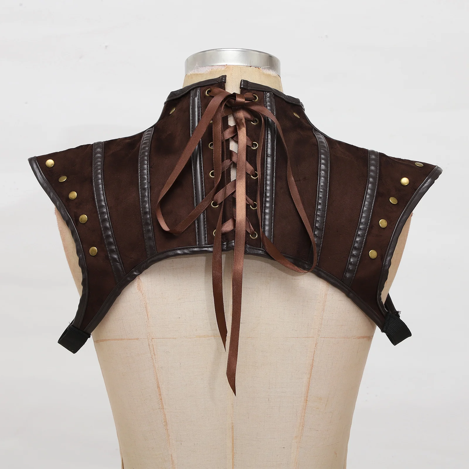 Sexy Steampunk Medieval Renaissance Short Gothic Shoulder Tops Women's Lace Up Leather Rivets Corsets Top Carnival Dress Up 3