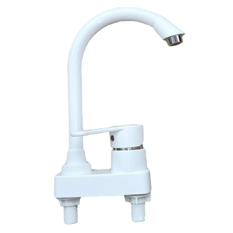 

Plastic Hot Cold Dual Handle Faucet for Bathroom Sink Laundry Utility Basin Deck Mount Durable Build Water Mixer Easy Fit