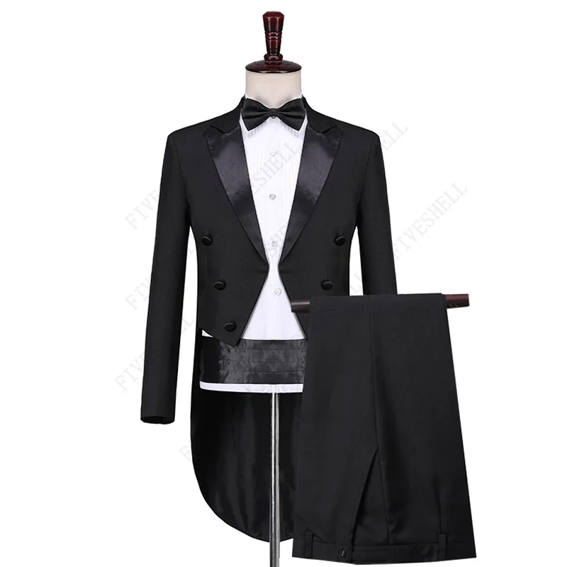 2023 Man's Tuxedo Suit Classic Black White Stage Costumes medieval Magician Gentleman Singer Musician 4Piece Coat Pants Suits