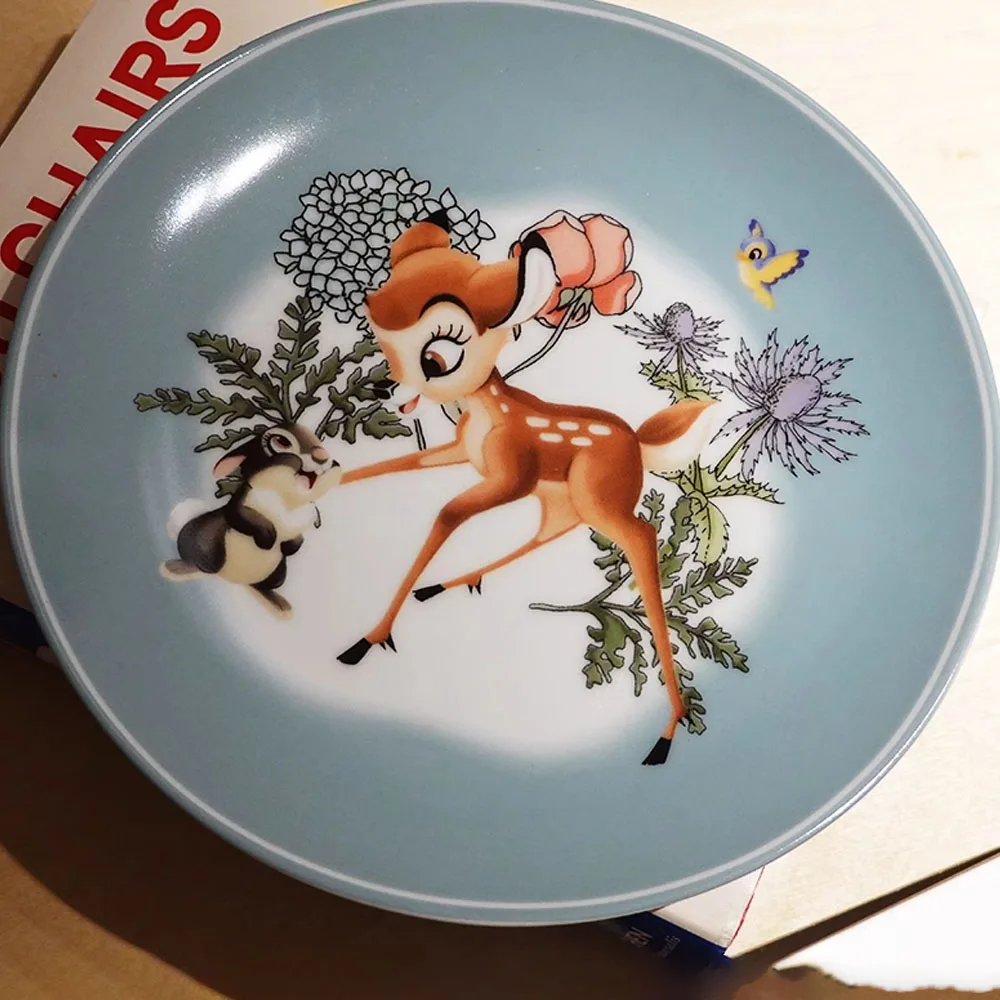 Disney Bambi Snack Plate Action Figure Toys Bambi Cute Cartoon Ceramic Dessert Sauce Dish Home Creative Kitchen Supplies