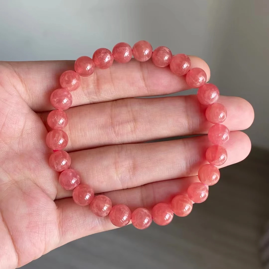 Natural Red Rhodochrosite Bracelet Gemstone Jewelry 7mm Gift Clear Round Beads Stretch Men Women Fashion Jewelry AAAAA