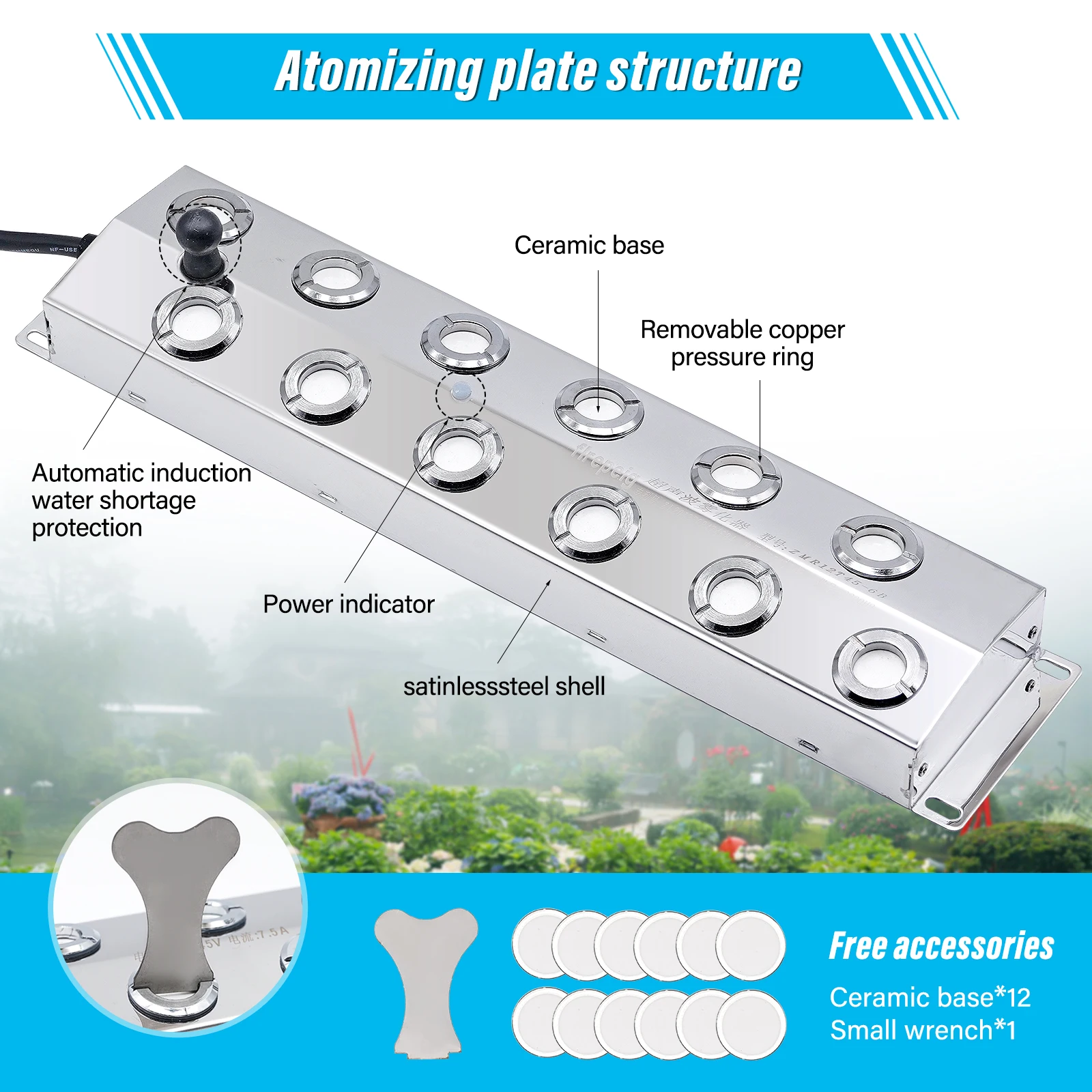 110V/220v 4/6/8/10/12 Head Ultrasonic Mist Maker Fogger Stainless Steel Air Humidifier Greenhouse For Hydroponics High Quality