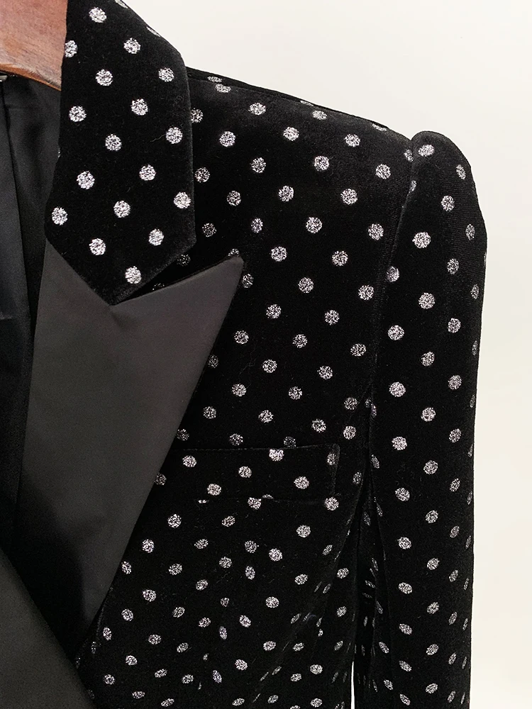 Imagem -05 - Womens High Street Polka Dot Velvet Blazer Shimmer Mais Recente Designer de Moda 2024