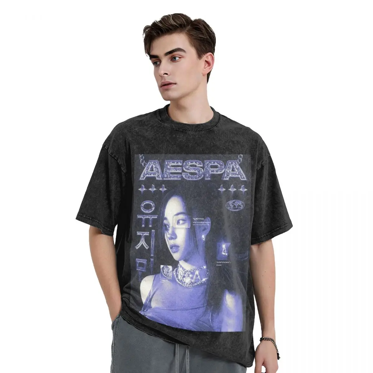 Aespaed Karina magliette lavate Streetwear Hip Hop T-shirt Vintage per uomo donna manica corta High Street Printed Tees